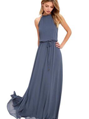 Lulus Sleeveless Maxi Slate Blue Formal Dress Size Small NWT Wedding Guest Dress